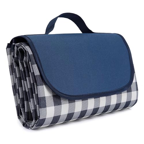 Wind Tour Waterproof Picnic Blanket with Carry Strap - Foldable Sandproof Outdoor Mat for Camping, Beach, Park - 59" x 71",Grey Grid (Single Mat) - color: 59” X 71“,grey Grid (Single Mat)
