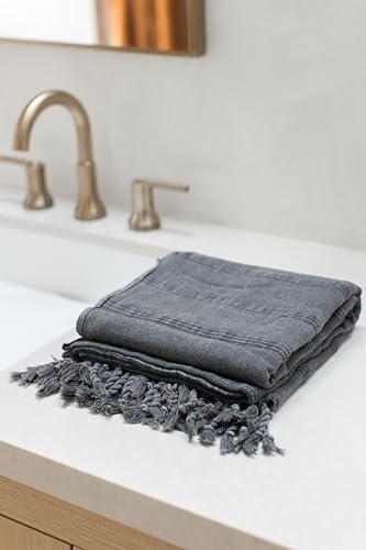 InfuseZen Stonewashed Turkish Bath & Beach Towel –100% Organic Turkish Cotton - Soft, Lightweight, Absorbent - Quick Dry, Sand Free - Swim, Pool, Shower, Travel - Peshtemal, Hammam Spa Towel - Black - color: Black