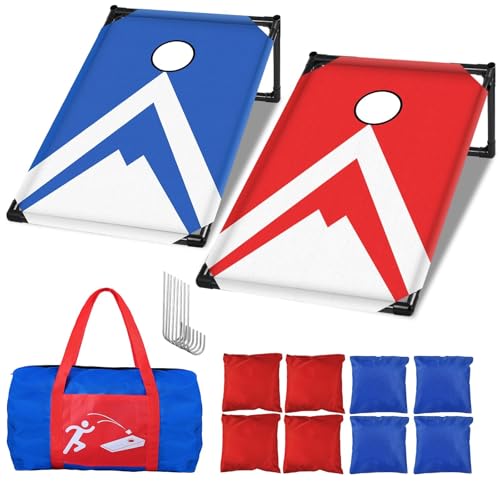 NZQXJXZ 3x2 ft Cornhole Board Set with 8 Bean Bags and Carrying Bag, Outdoor Toss Game Set for Kids and Adults, Portable Corn Hole Sets for Beach Lawn Backyard - color: Simple red and blue