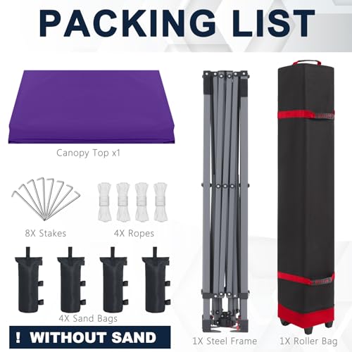 COOSHADE Durable Easy Pop Up Canopy Tent 10x10Ft, Purple - color: Purple, size: 10x10Ft