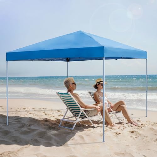 LEMY 10 x 10 FT Pop-Up Foldable Canopy Tent Pre-Assembled Adjustable Lightweight Heights Instant Waterproof Shelter with Wheeled Carry Bag (Blue) - color: Blue