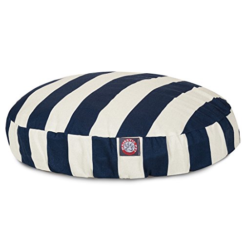 Navy Blue Vertical Stripe Large Round Indoor Outdoor Pet Dog Bed With Removable Washable Cover By Majestic Pet Products - color: Navy, size: Large