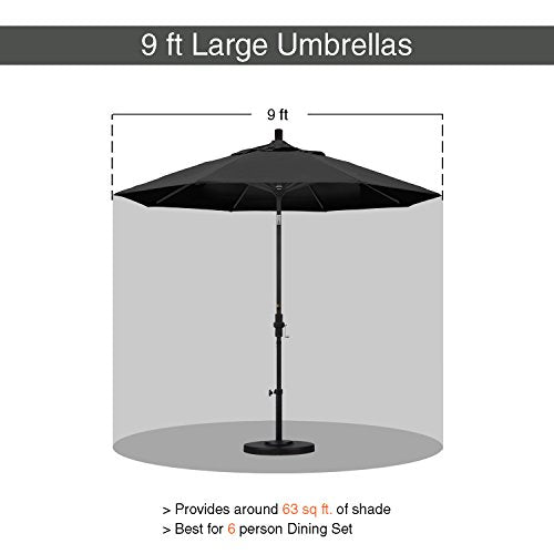 California Umbrella 9' Round Aluminum Market Umbrella, Crank Lift, Push Button Tilt, Black Pole, Black Olefin - color: Black