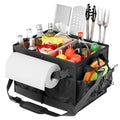 Lorbro Grill Caddy, BBQ Caddy with Paper Towel Holder, Utensil Caddy with Condiment Pocket, Collapsible Picnic Basket Camping Gear Must Haves for Outdoor, Gift, Grilling Tool, Barbecue, RV, Black - style: Black