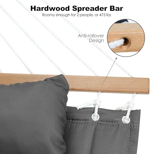 GAFETE 2 Person Hammock with Stand for Outside, Heavy Duty Steel Stand, 55inch Double Hammocks, Large Removable Pillow, Storage Bags, Max 475 lbs Capacity (Haze Gray) - color: Haze Gray