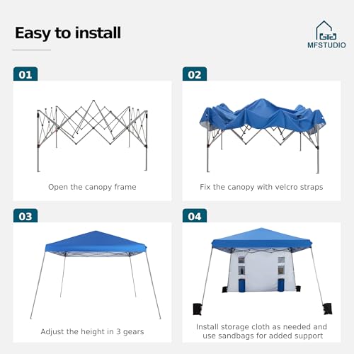 MFSTUDIO 12x12 Pop up Canopy Tent, Gazebo Shelter Sun Shade Canopies Patio Portable Popup Tents Easy Setup Waterproof with 9x9ft Top, 1 Sidewall, for Beach,Parties,Picnics - color: Blue-1 wall, size: 12x12ft