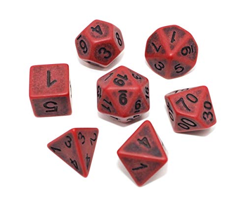 DND Dice Set Ancient RPG Dice for Dungeons and Dragons(D&D) Pathfinder MTG Tabletop Role Playing Game Polyhedral 7-Die Dice Group (Scarlet) - color: Scarlet
