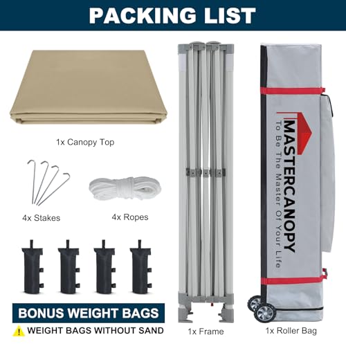 MASTERCANOPY Pop Up Canopy Tent Commercial Grade 10x15 Instant Shelter (Beige) - color: Beige, size: 10x15