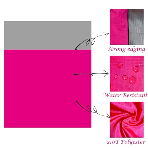 Outdoor Pocket Blanket Extra Large Beach Blanket Sandproof 82″x 78″for 4-6 Adults Compact Foldable Quick Drying Lightweight Picnic Blankets Waterproof with 4 Stakes & Bag (Pink+Grey) - color: Pink+grey