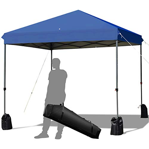 Tangkula 8x8 Ft Pop Up Canopy, Straight Leg Instant Tent Shelter with Wheeled Bag, 4 Sand Bags, 8 Stakes, 4 Ropes, Outdoor Canopy Tent for Camping, Beach, Backyard (Blue) - color: Blue, size: 8x8 FT