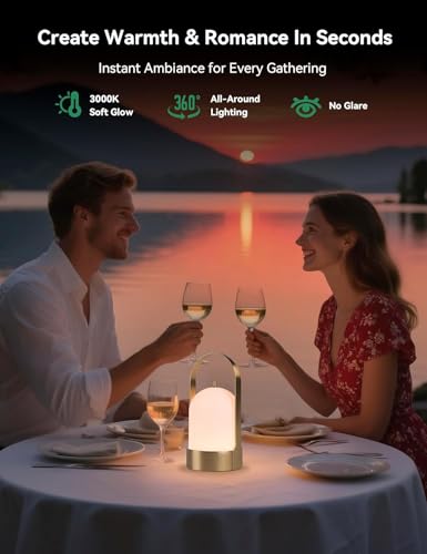 Tubicen Rechargeable Table Lamp Waterproof Outdoor Lantern Portable 4000mAh Battery Operated Camping Lamp Brass 4-Level Touch Dimmable Cordless Outdoor Table Lamp for Bedroom Bathroom Patio Balcony - color: Brass/Waterproof