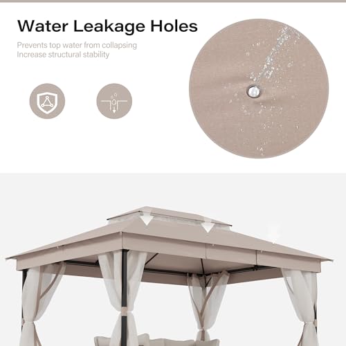 LAUSAINT HOME 10' X 13' Waterproof Patio Gazebo with Mosquito Netting, Double Roof Outdoor Gazebo Pavilion Shelter for Backyard, Garden, Lawn, Wedding (Khaki) - color: Khaki, size: 10'x13' w/o curtains