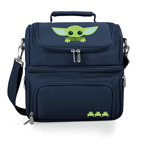 PICNIC TIME Star Wars Mandalorian Grogu Pranzo Insulated Lunch Box, Soft Sided Cooler Bag with Utensil Set, Dual Compartment Lunch Tote, (Navy Blue) - color: Star Wars Mandalorian Grogu - Navy Blue