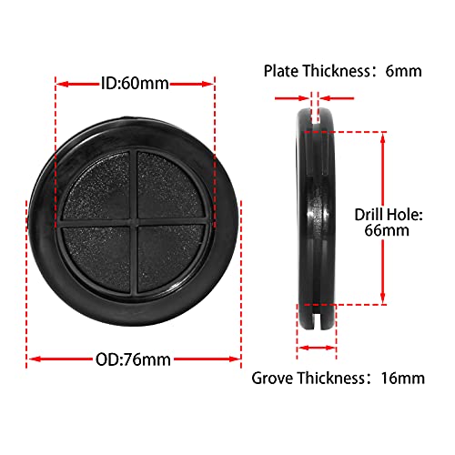 Flyshop 2-19/32", 66 mm Hole Plug, 2-3/8", 60mm ID Durable Synthetic Rubber Grommet Double-Sided Wire Protector, Black Rubber Cable Grommet Wire Protection, 4PCS - size: 66mm (Drill hole Dia.)