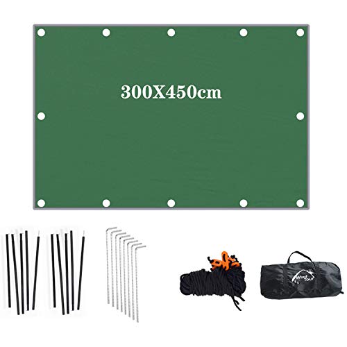 Wind Tour Portable Multifunctional Outdoor Camping Traveling Awning Backpacking Tarp Sunshade Lightweight UV Protection and PU 3000mm Waterproof Rain Fly Tarp Shelter (118 * 177 inches) - size: 118×177 inches