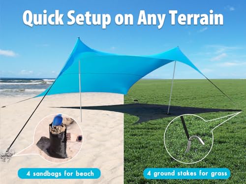 10×10ft UPF50+ Beach Tent Sun Shelter, Windproof Stable Outdoor Pop Up Beach Shade Canopy for Camping, Fishing, Backyard Fun or Picnics, 2 Poles - color: Turquoise, size: 10×10 FT 2 POLES