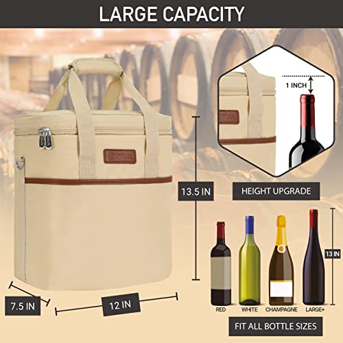Opux 6 Bottle Carrier Tote | Insulated Padded Cooler Bag for Travel, Picnic, BYOB | Portable Leakproof Wine Tote for Dinner, Party, Christmas, Gift for Women, Men (Cream Beige) - color: Cream Beige, size: 6 Bottle