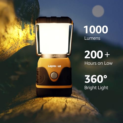 Lepro 1000LM Battery Powered LED Camping Lantern, Orange Tent Light with 4 Light Modes, Camping Essentials, Waterproof Lantern Flashlight for Camping, Emergency Light, Power Outage, Not Rechargeable - color: Orange-1000lm-1Pack