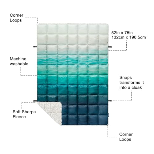 zzlamb Outdoor Camping Blanket with Sherpa Lining,Puffy Thick Camp Quilt for Sleeping,Packable Warm Wearable Fleece Blankets for Cold Weather,Traveling,Backpacking,Picnics,Beach,Stadium 52x75in - color: Sea Sonata