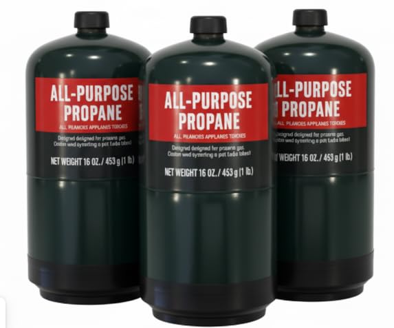Propane Replacement Fuel Cylinders Camping- 16 Oz (3 Pack) Factory Pre-filled and Ready to Use