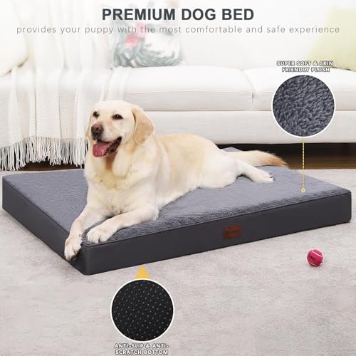 Waterproof Dog Beds Large Sized Dog Orthopedic Dog Beds for Crate with Removable Washable Cover Egg-Crate Foam Pet Pad Mat with Anti-Slip Bottom, 36x27 Inch, Grey - color: Grey, size: 36"L x 27"W x 3"H