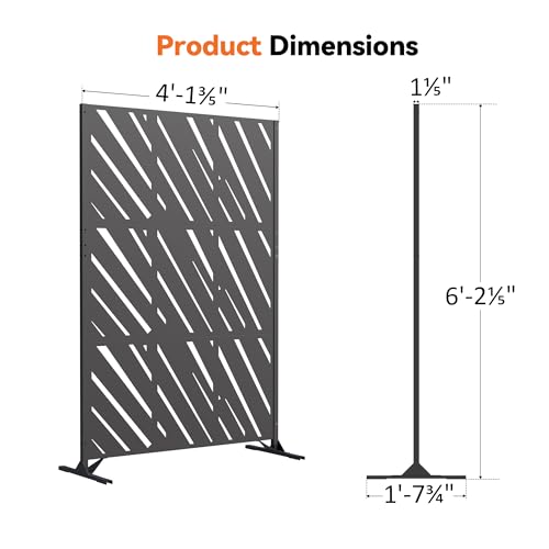 Modern Shade 4x6 FT Metal Privacy Screen with Artistic Modular Designs Decorative Patio Privacy Fence & Garden Divider, Freestanding Outdoor Metal Fence Panel, Weather-Resistant (Slant Linea) - size: 1 Panel (Slant Linea)