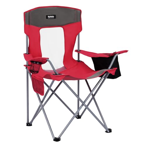 Camping Chairs Portable Folding Lightweight Outdoor Lawn Chair for Adults with Cooler Bag, Cup Holder and Side Pocket for Camping, Beach, Sports, Hiking, Fishing - color: Red, size: Large