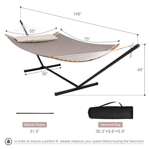 Quick Dry Hammock with Stand Included, Heavy Duty Hammock with 12FT Hammock Stand for Outside, Poolside, 450 Lbs Capacity, Brown - color: Zquick Dry-brown
