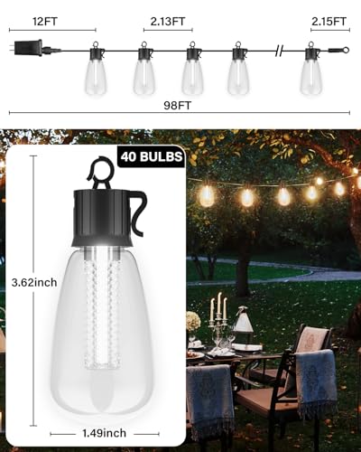 98FT Outdoor String Lights with Remote - Multicolor & Warm White, 8 Light Modes Timer Waterproof Patio Lights Plug In Dimmable String Lights Shatterproof for Outside Porch Backyard Party