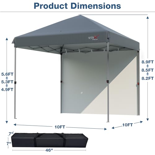 10x10 Outdoor Folding Canopy Tent with 1 Sidewall, Easy Up Outdoor Shelter with One Person Set Up Center Lock, Portable Patio Screen Tent for Camping, Party, Beach & Picnic,Grey - color: Grey with 1 Sidewall