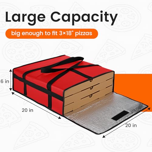 Bodaon Pizza Bags for Delivery, Insulated Pizza Delivery Bag for Delivery Drivers, 20" x 20" x 6" Pizza Warmer Bags for Carry Hot, Thermal Carrier for Catering, Food Delivery Accessories, Red - color: Red, size: 20" x 20" x 6"H