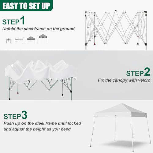 Pop-up Canopy Tent,Portable Outdoor Canopy for Parties Camping,Slant Legs Folding Tent,Sports Shelter,Beach Tent,Base 10x10 Top 8x8,3 Adjustable Height(White) - color: white, size: 8'x8'FT