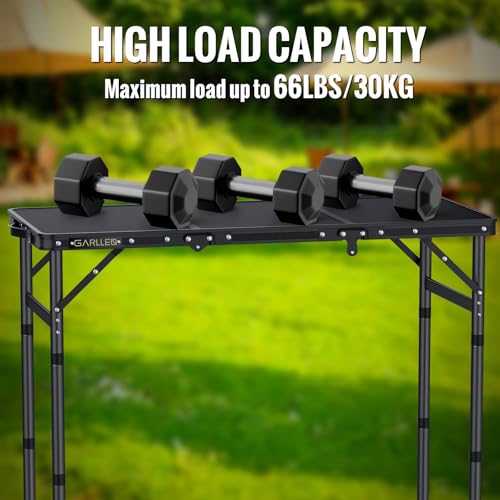 GARLLEN Folding Camping Table Max 27.5", 3-Height Adjustable Portable Camping Table with Carrying Bag, Lightweight Aluminum Folding Picnic Tables for BBQ, Travel, Outdoor, 34.2" L x 15.7" W - color: Black, size: Tabletop Size: 34.2"l X 15.7"w