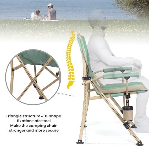 XGEAR Camping Chair with Padded Hard Armrest, Sturdy Folding Camp Chair with Cup Holder, Storage Pockets Carry Bag Included, Support to 400 lbs - color: 1-green