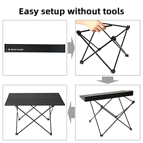 ROCK CLOUD Portable Camping Table Ultralight Aluminum Camp Table Folding Beach Table for Camping Hiking Backpacking Outdoor Picnic, Size L - color: Black, size: Large