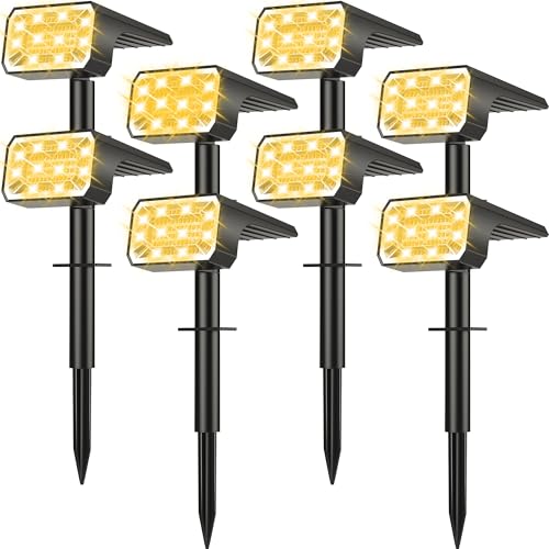 Solar Spot Lights Outdoor Waterproof IP65, [8 Pack/100 LED/4 Modes] Solar Landscape Spotlights, Auto On/Off High Lumens Spot Lights for Yard Garden Pathway(Warm White) - color: Warm White, size: 8 Pack