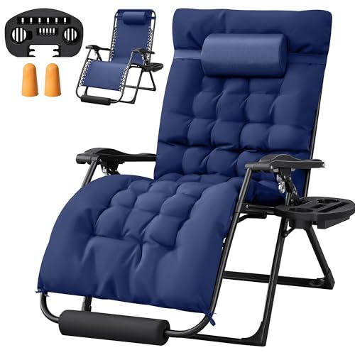 Homall Oversized Zero Gravity Chair, 32In Recliner Lounge Chair with Removable Soft Cushion and Cup Holder, Adjustable Anti Gravity Chair Folding Patio Chairs Padded for Indoor and Outdoor, Blue - color: Blue, size: 1 Set