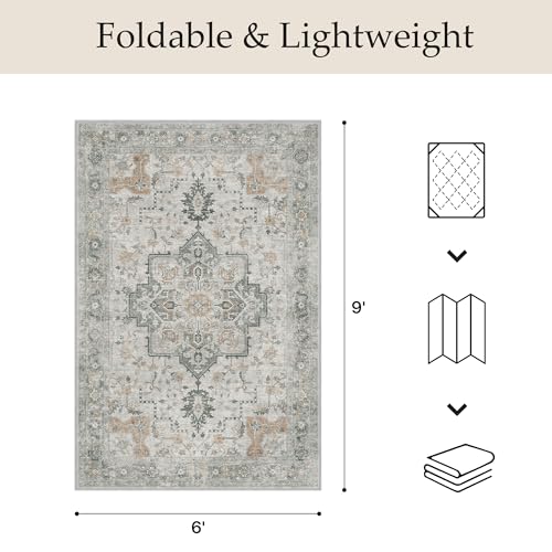 GENIMO Outdoor & Indoor Area Rug 6'x9', Waterproof, Non-Shedding, Easy Cleaning, Boho Mat for Patio, Living Room, Balcony, Dining Room, RV, Deck, Bedroom, Camping, Outside Carpet,Light Grey Brown - color: Light Grey Brown, size: 6' x 9' (Rectangular)