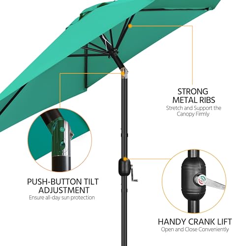 Yaheetech 2 Pack 9FT Outdoor Patio Umbrella Outdoor Table Umbrella w/Push Button Tilt & Crank, Yard Sun Shade UV Protection Waterproof for Pool, Market, Terrace, Beach, Outdoor Restaurant, Turquoise - color: Turquoise, size: 9FT