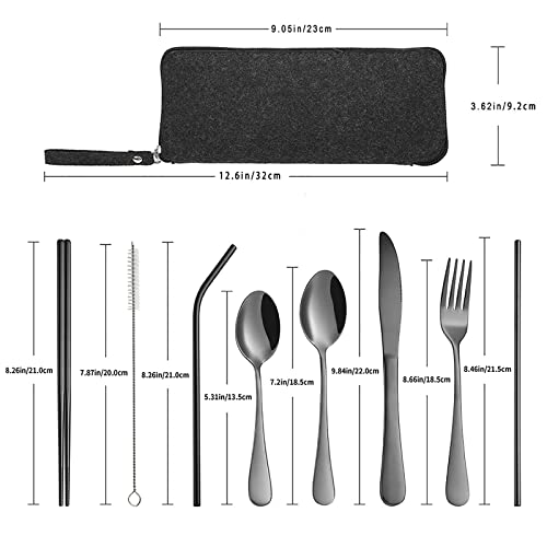 VANDBAO Portable Travel Utensils, Reusable Silverware with Case for Fixing Tableware, 9 Pieces Stainless Steel Stable Flatware Set, Camping Picnic Cutlery Set (Black Set) - color: Black Set, size: 9 Pieces - Medium
