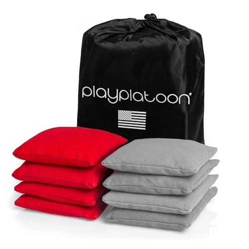 Play Platoon Cornhole Bags Weather Resistant- Set of 8 Regulation Bean Bags for Tossing- Official Professional Size & Weight Corn Hole Bags Two Color All Weather Cornhole Beans Bag Set with Tote Bag - color: Gray & Red