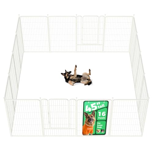 FXW Rollick Unleashed Dog Playpen for Indoor, Yard, RV Camping, 45 inch 16 Panels for Large Dogs, White│Patented - color: White, size: 45"H