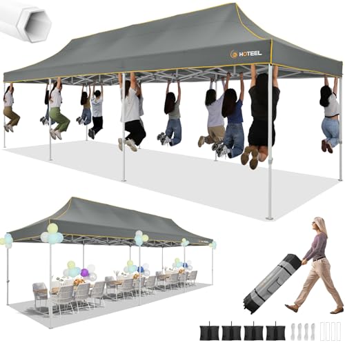 HOTEEL 10x30 Heavy Duty Pop up Canopy Tent Without Sidewalls, Easy Setup Outdoor Commercial Instant Tent for Parties Wedding Event, with Portable Bag, Gray(Hexagonal Frame) - color: Dark Gray, size: 10x30FT (No Walls)