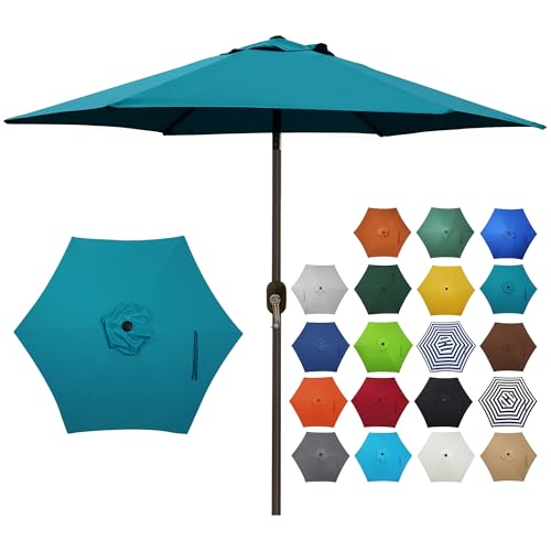 Blissun 7.5 ft Patio Umbrella, Yard Umbrella, Outdoor Market Umbrella with Push Button Tilt Crank (Cerulean) - color: Cerulean
