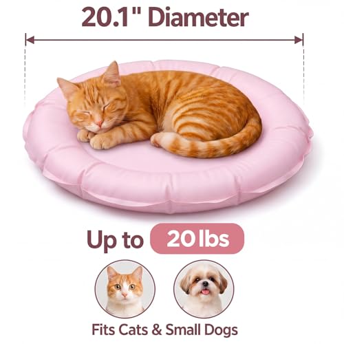 Drydiet Pet Cooling Mat for Cats and Small Dogs, 20.1'' x 20.1'' Thickened Round Blue Pad Anti-Grab Internal Gel Without Water Filling, Lightweight, Washable, Playmat for Indoor/Outdoor - color: Light Pink, size: 20.1'' X 20.1''