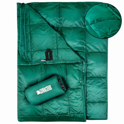 COVACURE Camping Blanket - Waterproof Outdoor Blanket, Packable & Lightweight, Warm Puffy Quilt for Camping, Hiking, Backpacking, Travel, Beach Essentials - color: Down Green