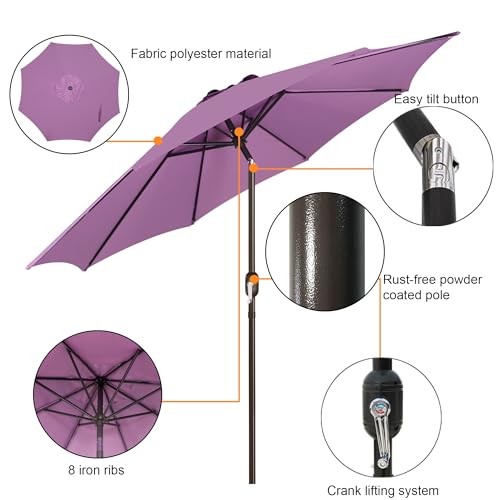 Blissun 9' Outdoor Patio Umbrella, Outdoor Table Umbrella, Yard Umbrella, Market Umbrella with 8 Sturdy Ribs, Push Button Tilt and Crank - color: Lilac