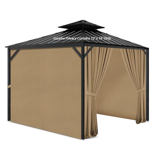 Gazebo Privacy Curtains 12' x 16' with Zipper 4-Panels Side Wall Universal Replacement for Patio, Outdoor Canopy, Garden and Backyard (Curtain Only) - color: Khaki, size: 12' x 16'