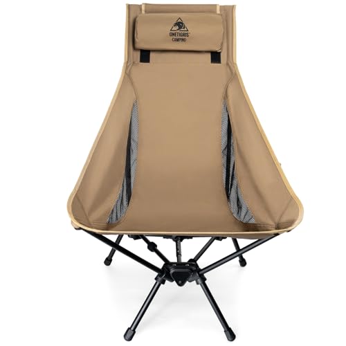 ONETIGRIS Tigerblade High Back Camping Chair with Pillow Design, Comfortable Widened Seat Folding Chair - color: Coyote Brown