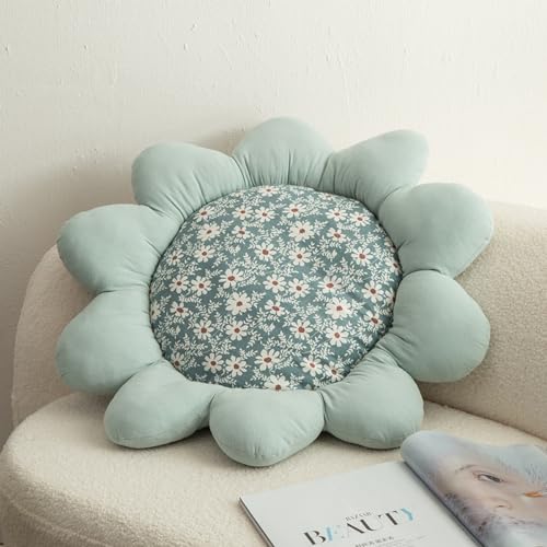 27.5" 3D handmade stitching sunflower shaped pillow flat round flower floor pillow pure cotton patio furniture cushion bedroom sofa bed decoration (Oval petals) - color: Oval Petals